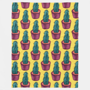 Trippy Cactus Pattern Yellow Weird Psychedelic Fleecedecke