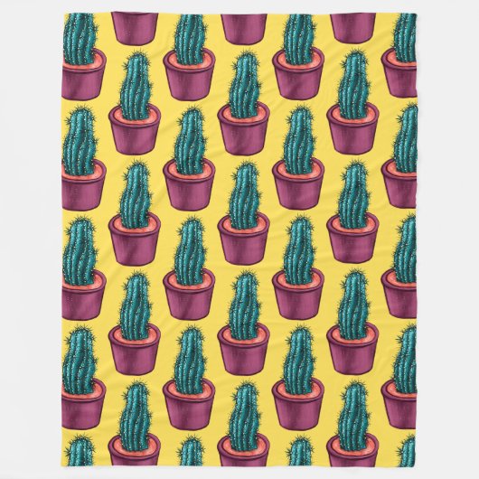 Trippy Cactus Pattern Yellow Weird Psychedelic Fleecedecke (Vorderseite)