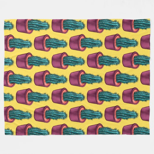 Trippy Cactus Pattern Yellow Weird Psychedelic Fleecedecke (Vorderseite (Horizontal))