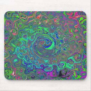 Trippy Chartreuse und Blau Retro Flüssigkeit Wirbe Mousepad