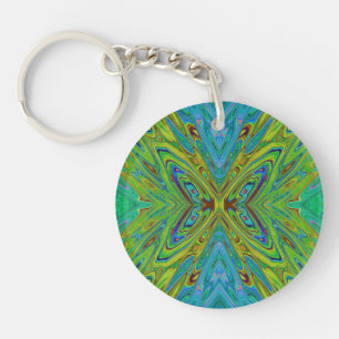 Trippy Chartreuse und Blaue Abstrakte Schmetterlin Schlüsselanhänger