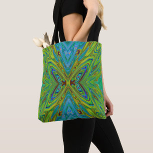 Trippy Chartreuse und Blaue Abstrakte Schmetterlin Tasche