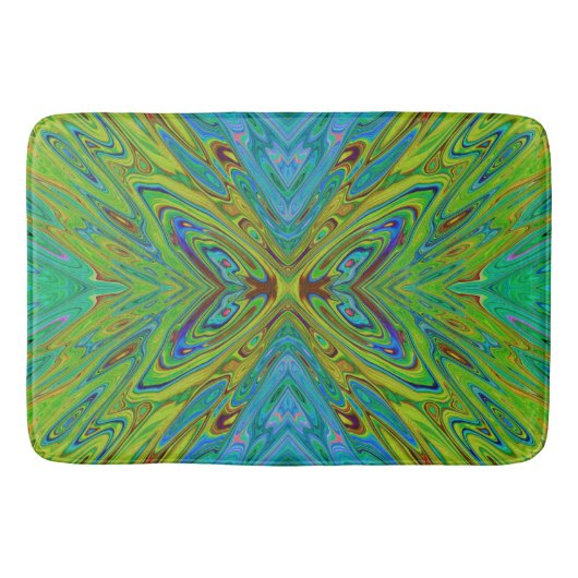 Trippy Chartreuse und Blue Abstrakt Butterfly Badematte (Vorderseite)