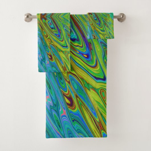 Trippy Chartreuse und Blue Abstrakt Butterfly Badhandtuch Set (Insitu)