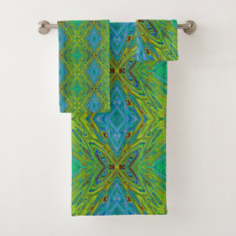 Trippy Chartreuse und Blue Abstrakt Butterfly Badhandtuch Set