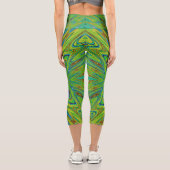 Trippy Chartreuse und Blue Abstrakt Butterfly Capri Leggings (Rückseite)