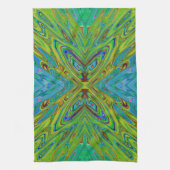 Trippy Chartreuse und Blue Abstrakt Butterfly Geschirrtuch (Vertikal)