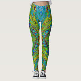 Trippy Chartreuse und Blue Abstrakt Butterfly Leggings