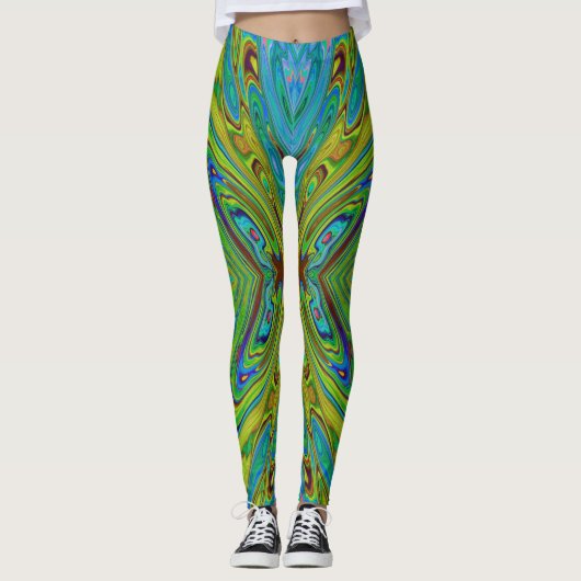 Trippy Chartreuse und Blue Abstrakt Butterfly Leggings (Vorderseite)