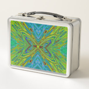 Trippy Chartreuse und Blue Abstrakt Butterfly Metall Brotdose