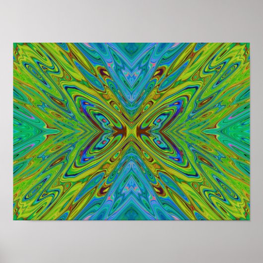 Trippy Chartreuse und Blue Abstrakt Butterfly Poster (Vorne)