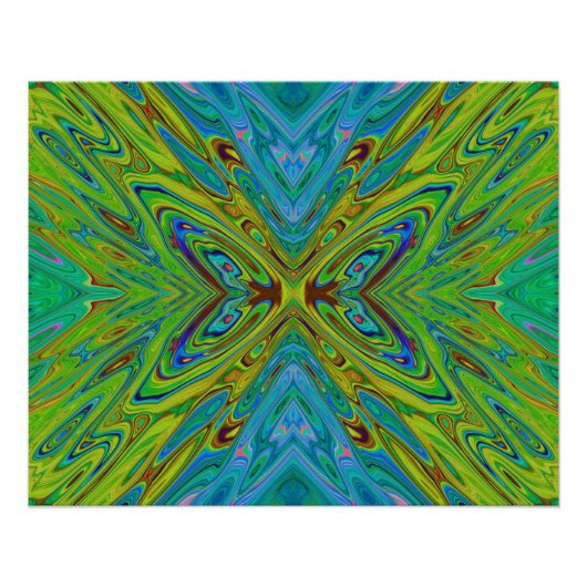 Trippy Chartreuse und Blue Abstrakt Butterfly Poster (Vorderseite)