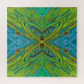 Trippy Chartreuse und Blue Abstrakt Butterfly Puzzle (Horizontal)