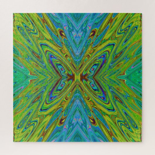 Trippy Chartreuse und Blue Abstrakt Butterfly Puzzle (Vertikal)
