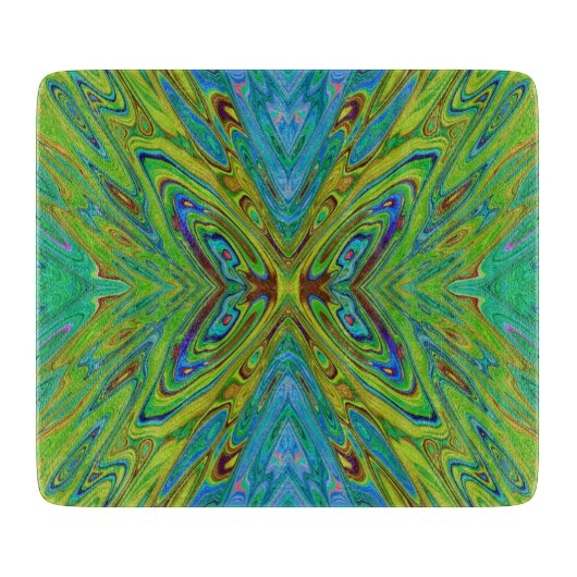 Trippy Chartreuse und Blue Abstrakt Butterfly Schneidebrett (Vorderseite)