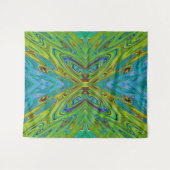 Trippy Chartreuse und Blue Abstrakt Butterfly Wandteppich (Vorderseite (Horizontal))