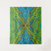 Trippy Chartreuse und Blue Abstrakt Butterfly Wandteppich (Vorderseite)