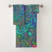 Trippy Chartreuse und Blue Retro Liquid Swirl Badhandtuch Set (Insitu)