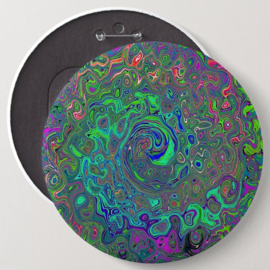 Trippy Chartreuse und Blue Retro Liquid Swirl Button (Vorne & Hinten)