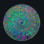 Trippy Chartreuse und Blue Retro Liquid Swirl Dartscheibe<br><div class="desc">Dieses originelle,  digitale Ölgemälde von meinem Rubio Garden besticht durch eine trippige Kartonfarbe und einen blauen Retro-Flüssig-Swirl mit Marmorfarben,  Lila,  Magenta,  Kalkgrün,  Rot und Schwarz-Akzenten. Das Ergebnis ist ein buntes,  trippiges,  groovatives,  abstraktes Design,  das Sie Liebe!</div>