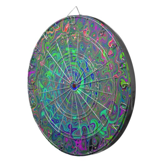 Trippy Chartreuse und Blue Retro Liquid Swirl Dartscheibe (Vorderseite rechts)