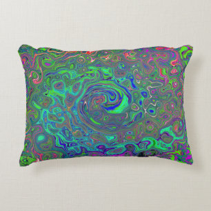 Trippy Chartreuse und Blue Retro Liquid Swirl Dekokissen
