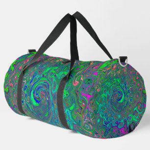 Trippy Chartreuse und Blue Retro Liquid Swirl Duffle Bag