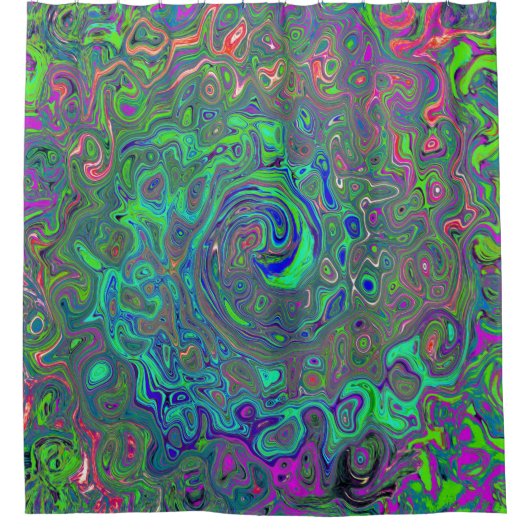 Trippy Chartreuse und Blue Retro Liquid Swirl Duschvorhang (Vorderseite)