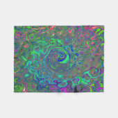 Trippy Chartreuse und Blue Retro Liquid Swirl Fleecedecke (Vorderseite (Horizontal))