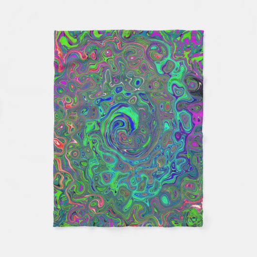 Trippy Chartreuse und Blue Retro Liquid Swirl Fleecedecke (Vorderseite)