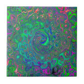 Trippy Chartreuse und Blue Retro Liquid Swirl Fliese (Vorderseite)