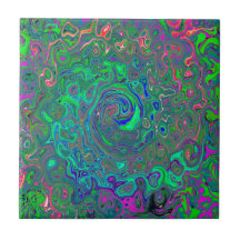 Trippy Chartreuse und Blue Retro Liquid Swirl