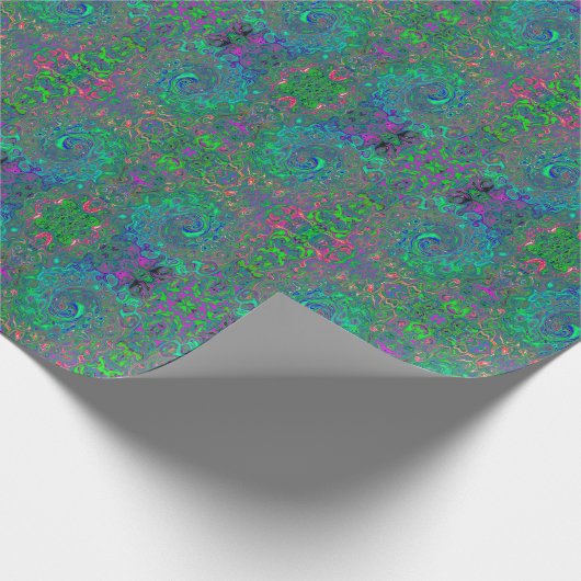 Trippy Chartreuse und Blue Retro Liquid Swirl Geschenkpapier (Ecke)
