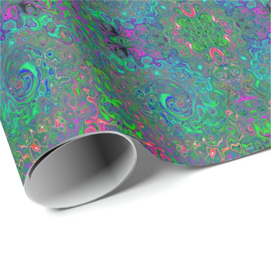 Trippy Chartreuse und Blue Retro Liquid Swirl Geschenkpapier (Rolleneckpunkt)