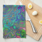 Trippy Chartreuse und Blue Retro Liquid Swirl Geschirrtuch (Viertel Falte)