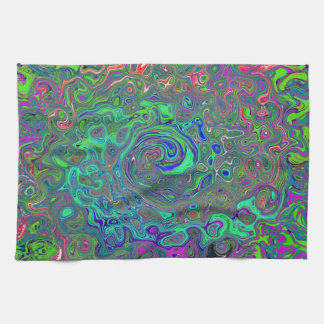 Trippy Chartreuse und Blue Retro Liquid Swirl Geschirrtuch