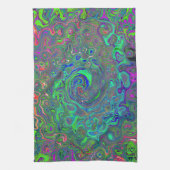 Trippy Chartreuse und Blue Retro Liquid Swirl Geschirrtuch (Vertikal)