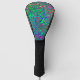 Trippy Chartreuse und Blue Retro Liquid Swirl Golf Headcover