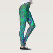 Trippy Chartreuse und Blue Retro Liquid Swirl Leggings (Rechts)