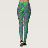 Trippy Chartreuse und Blue Retro Liquid Swirl Leggings (Rückseite)
