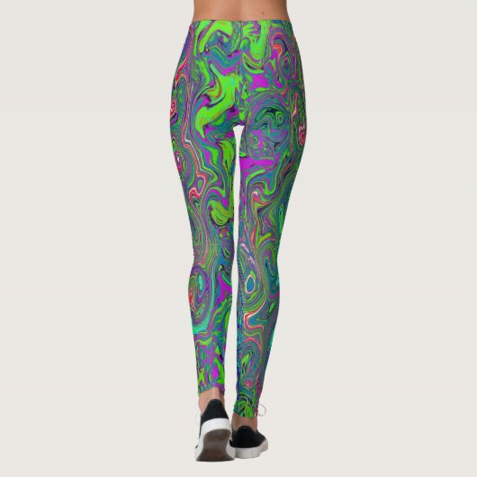 Trippy Chartreuse und Blue Retro Liquid Swirl Leggings (Rückseite)