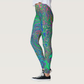 Trippy Chartreuse und Blue Retro Liquid Swirl Leggings (Links)