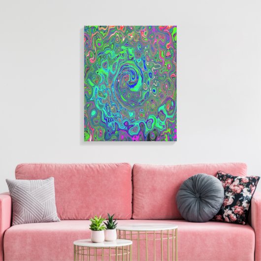 Trippy Chartreuse und Blue Retro Liquid Swirl Leinwanddruck (Insitu (Wohnzimmer))
