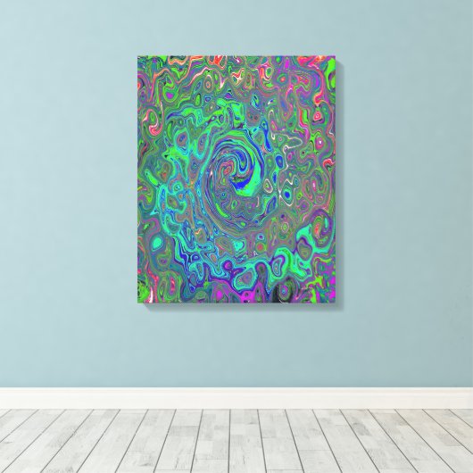 Trippy Chartreuse und Blue Retro Liquid Swirl Leinwanddruck (Insitu (Holzboden))
