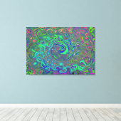 Trippy Chartreuse und Blue Retro Liquid Swirl Leinwanddruck (Insitu (Holzboden))