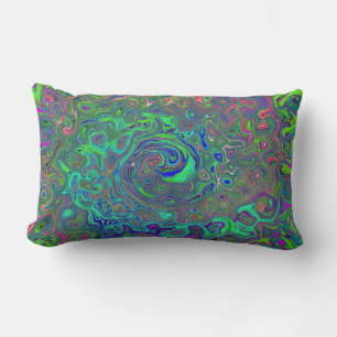 Trippy Chartreuse und Blue Retro Liquid Swirl Lendenkissen
