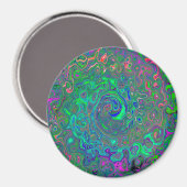 Trippy Chartreuse und Blue Retro Liquid Swirl Magnet (Vorderseite/Rückseite)