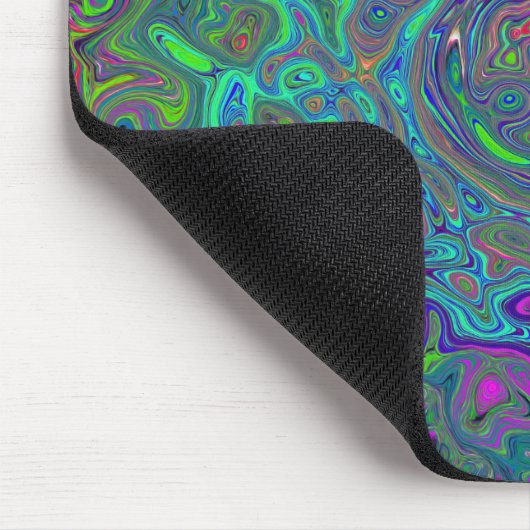 Trippy Chartreuse und Blue Retro Liquid Swirl Mousepad (Ecke)