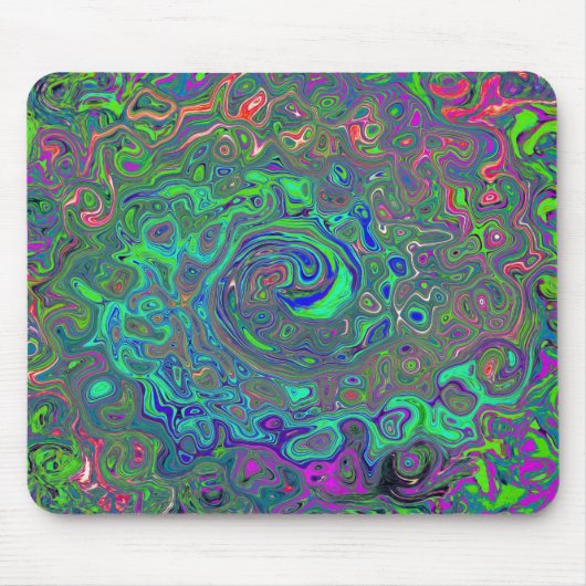 Trippy Chartreuse und Blue Retro Liquid Swirl Mousepad (Vorne)