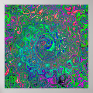Trippy Chartreuse und Blue Retro Liquid Swirl Poster